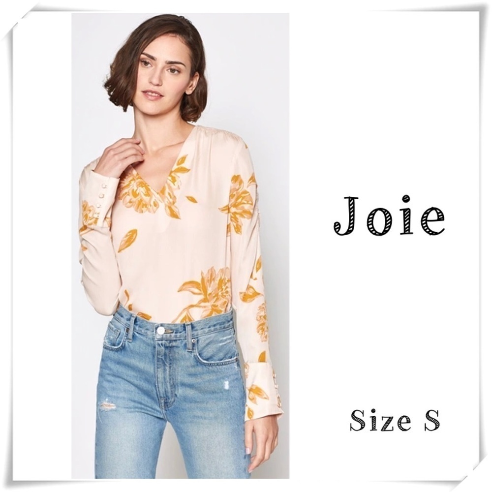 JOIE Galvin Silk Floral Long Sleeve Blouse Blush in Tangerine Pink Size S